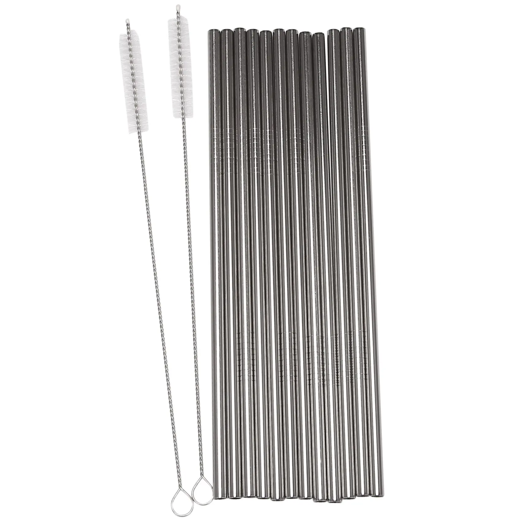 set of 12, Stainless Steel Straws, Reusable Metal Drinking Straws, Straight Straws + 2 Cleaning Brushes