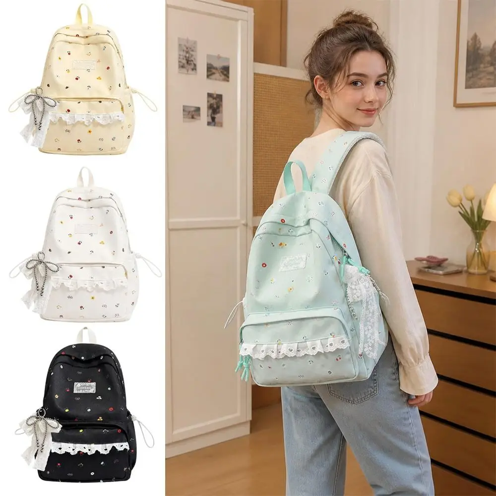 Large Capacity Campus Backpack Soft Nylon Material Lightweight Student Schoolbag High Aesthetic Value Preppy Style Design
