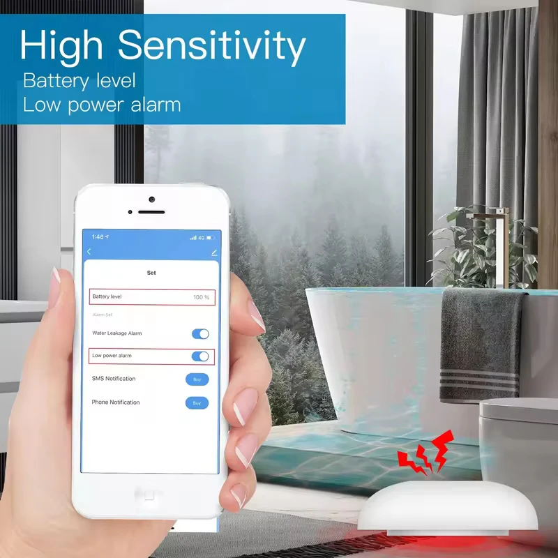 ZigBee-Sensor de inundación, Detector de fugas de agua, tanque de agua, alerta completa, sistema de alarma de seguridad de desbordamiento, Control por aplicación remota inteligente Tuya