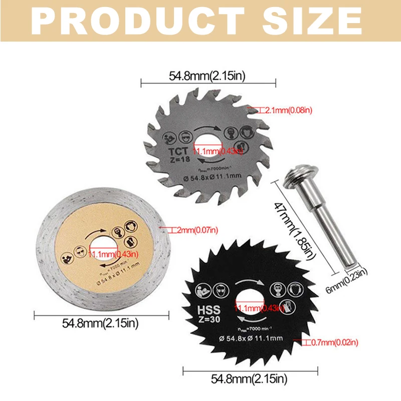 3Pcs 54.8mm HSS Circular Saw Blade Stone Cutting Disc Diamond Saw Blade Power Tool AccessoriesFor Cutting MetalWood PVC Ceramics