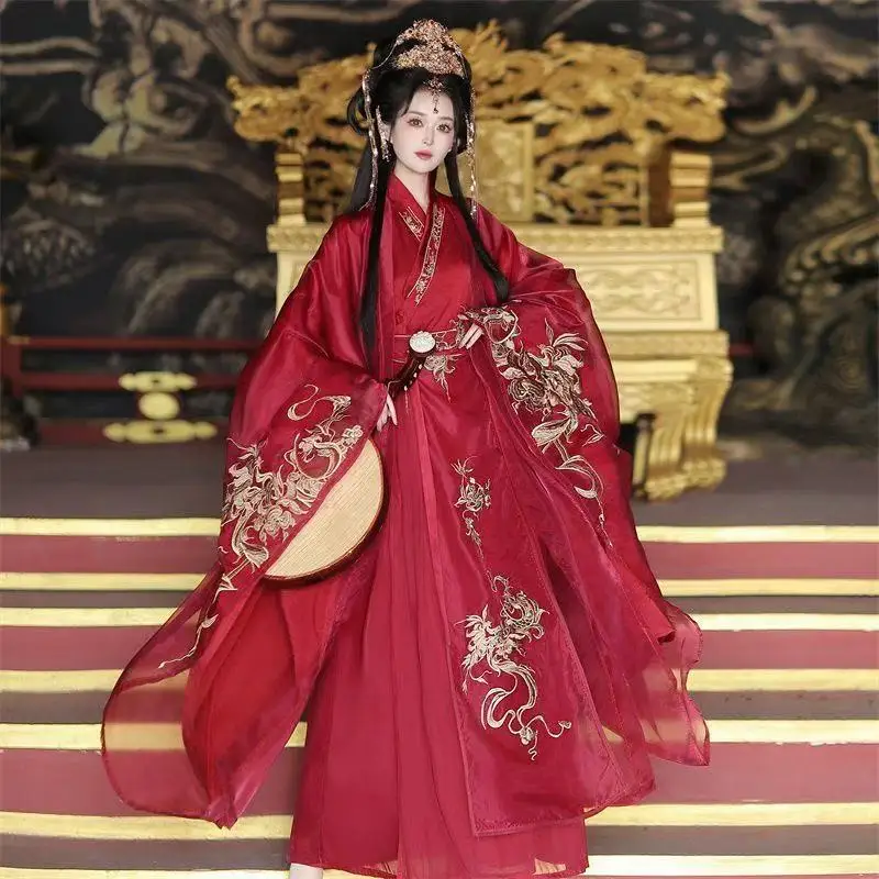 Red Dragon Pattern Hanfu Men Women Traditional Chinese Embroidered Suit Halloween Wuxia Cosplay Costume Large Sleeve Robe Gown