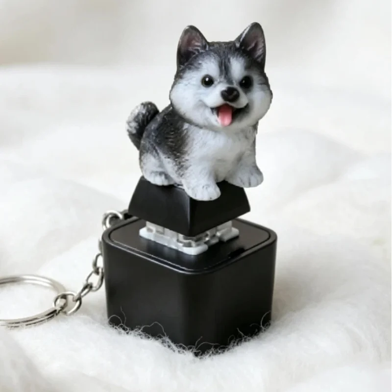 Cute Pet Cat And Dog Voice Button Keychain Usb Charging Sound And Light Decompression Mechanical Key Pendant Holiday Gift