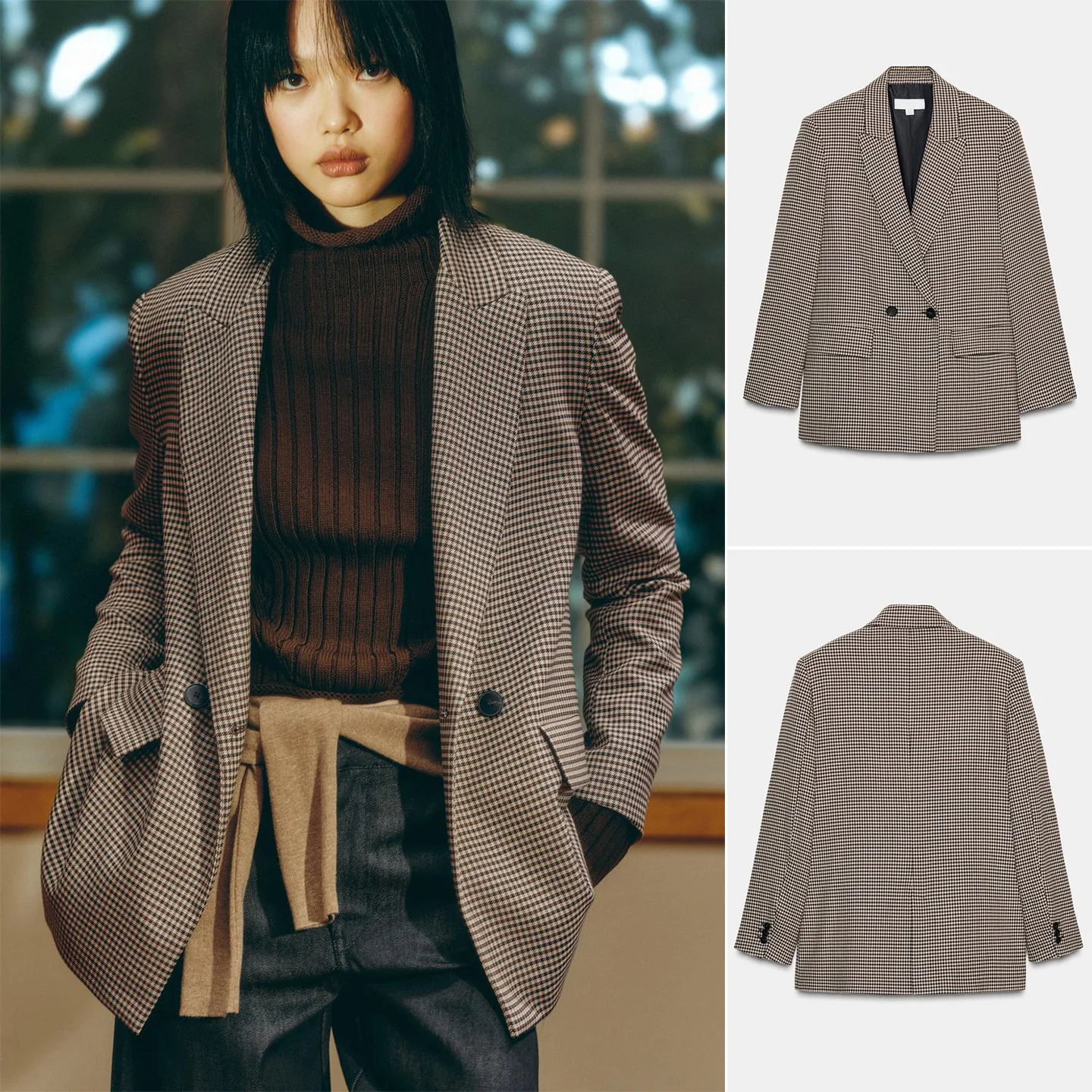 

Winter New Women's Commute Sle Long Sve Double Breasted Loose Fit Suit Jaet oulder Pads Notched Collar Tee Button ...