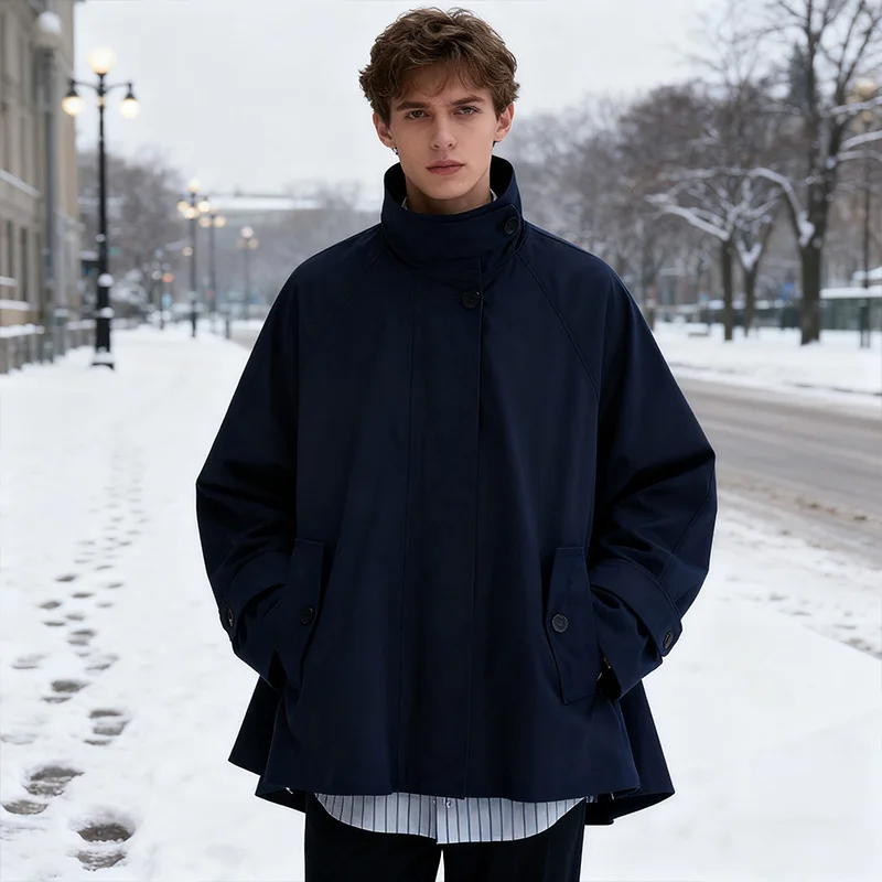 

Cape Jacket High Collar Long Sleeves Hidden Button Zipper Wrinkle-Resistant Loose Hem Tops Spring Summer Casual Outerwear