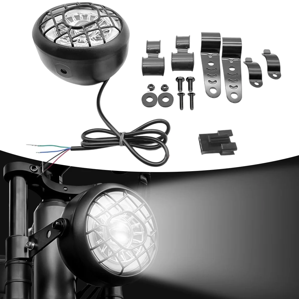 

Adjustable Brightness Electric Bike Headlight For Night Riding Abs And Metal Material Easy Installation Four-core Cable
