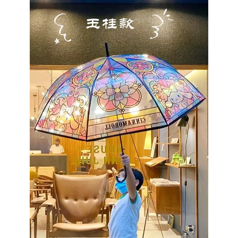 Transparent long-handled umbrella, Sanli glass painted umbrella, thickened wind-resistant Lomi, cute female umbrella church