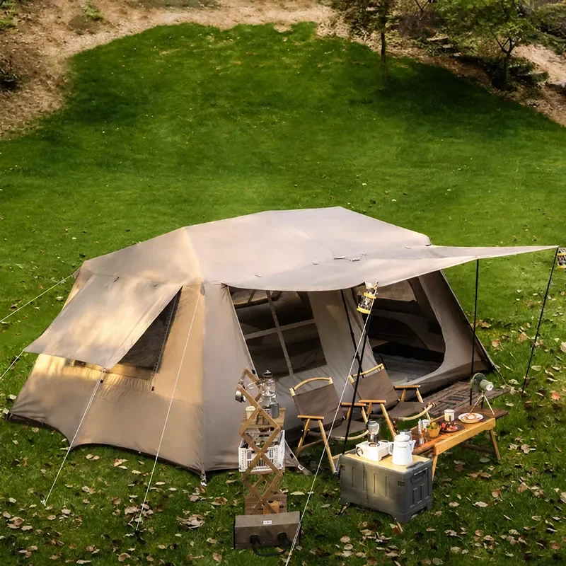 Roof 13 Outdoor Camping Tent Automatic Quick Open Two Rooms One Hall Silver Coated Double Layer Folding Tent