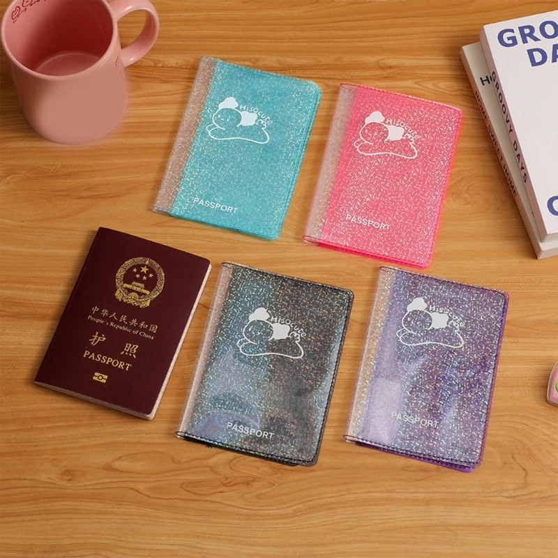 Fashion Transparent Holographic Passport Cover Women Girls Sweet PVC Waterproof Passport Wallet Business Credit Card Holder Bag