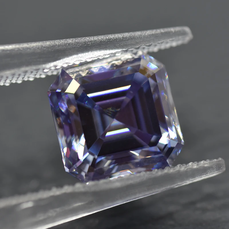 Moissanite Stone Asscher Cut Lavender Color Charms for Jewelry Making DIY Advanced Jewelry Rings Earrings Making Certificated
