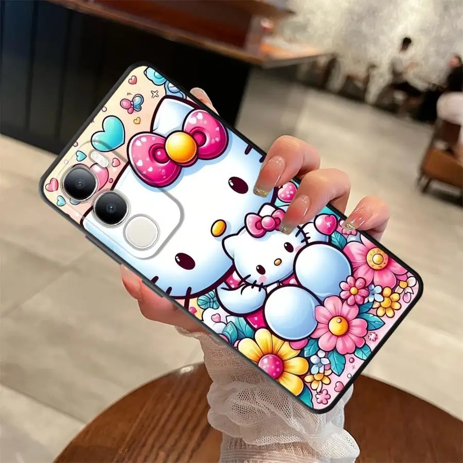 Custodia rossa Hello Kitty per Vivo V29 Y75 Y81 Y52S Y93 Y71 Y91 V27 V25 V30 Y50 Y95 V21E V23 Y53S Y51S Y78 Cover posteriore morbida per telefono