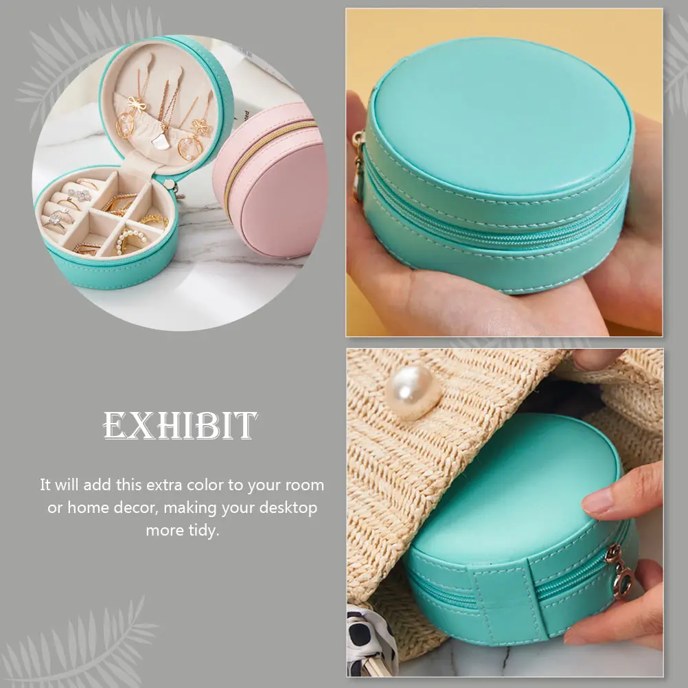 Jewelry Storage Box Round Shape Multi-Grid PU Durable Jewelry Organizer for Necklace Ring Earrings Brooch Hairpin