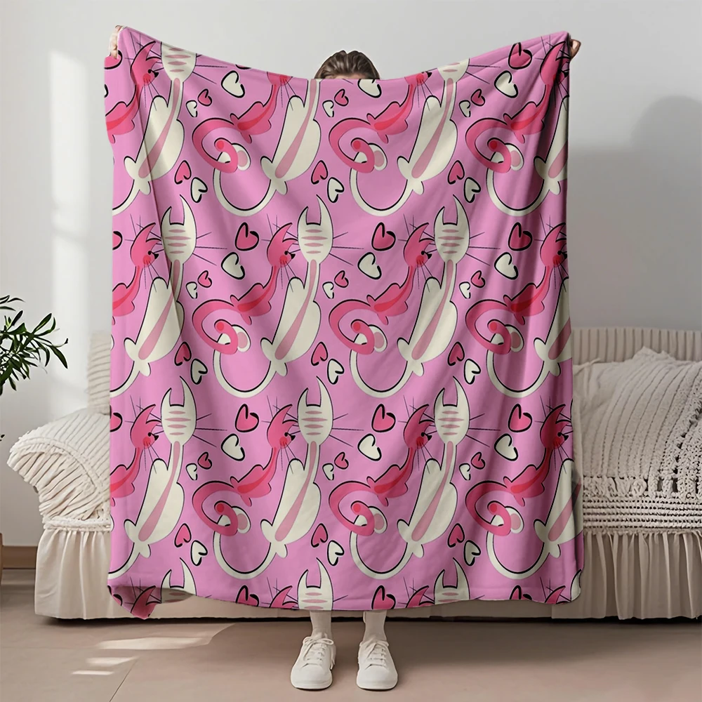 

Flannel Soft Blanket Cats And Hearts Pink With Skin-friendly No-shedding Simple Modern Pattern Luxury Throw Decorative Throw