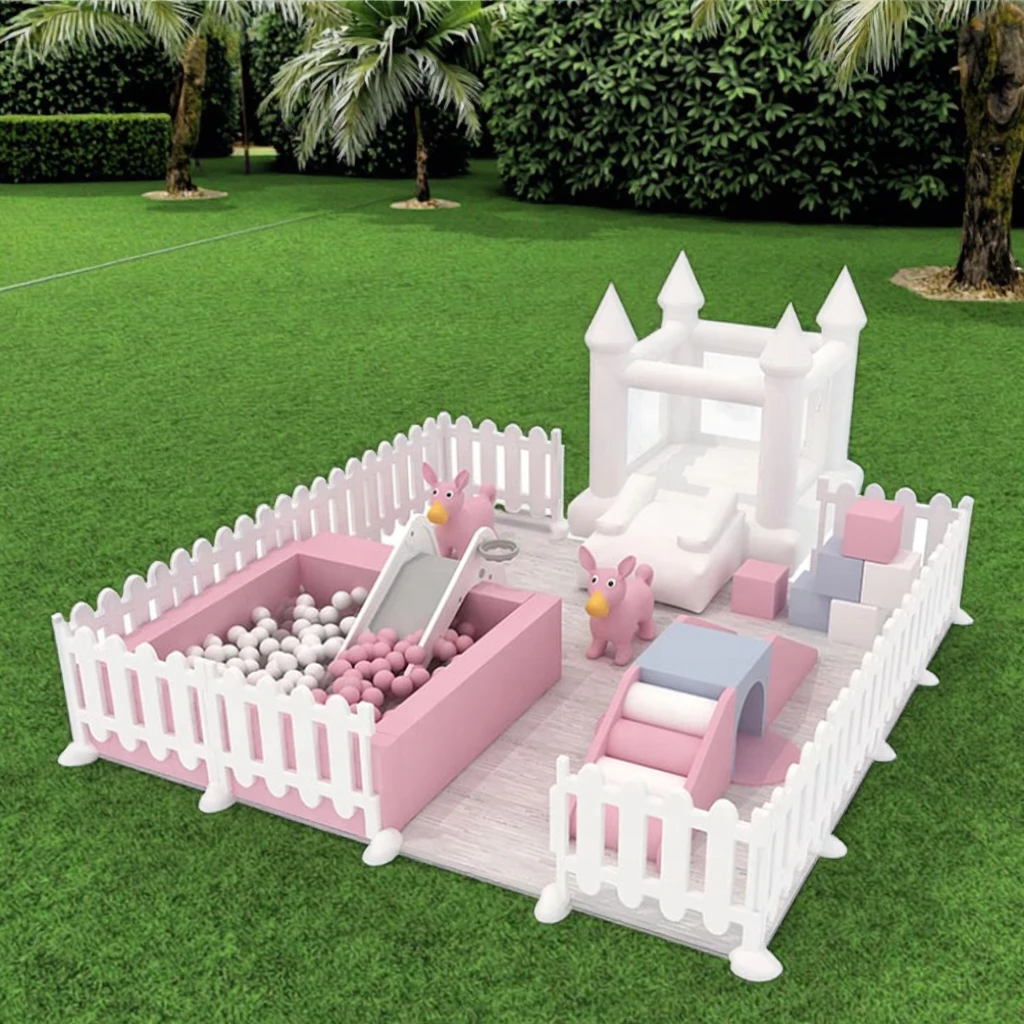 Wholesale Commercial Pink & White Portable Soft Play Equipment Kids Playground Climber Sets with Fence for School Usepromote Sal