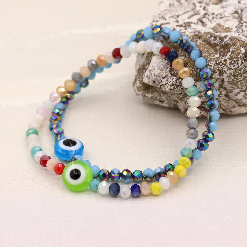 Multicolor Crystal Beaded Elastic Bracelets for Women Boho Jewelry Evil Eye Charm Bracelet Female Girl Gifts Wholesale