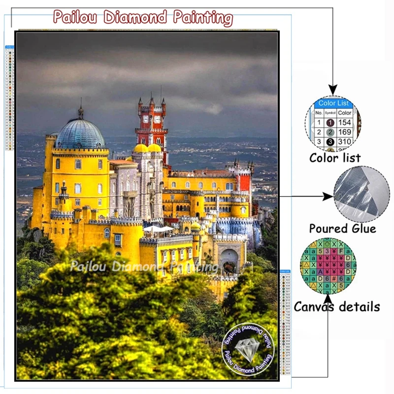 Sintra Palacio Da Pena Castle Landscape 5d Diamond Painting Art Portugal National Palcae Scenery Mosaic Cross Stitch Home Decor