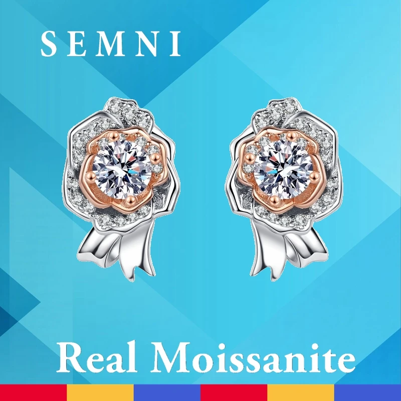 

SEMNI 1.0ct Moissanite Diamond Rose Stud Earrings for Women Girls 925 Sterling Silver Lover's Gift Beloved Wife Girlfriend Mum