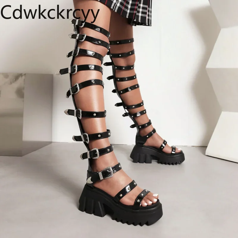 

summer New styles fashion Exposed toe leisure time women's sandals black rivet Rear zipper High cylinder Rome Women cool boots