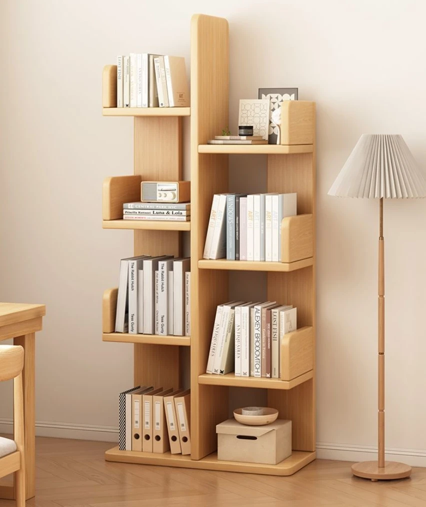 Solid Wood Bookshelf Storage Rack, Floor to Ceiling Simple Household Living Room Small Bookshelf