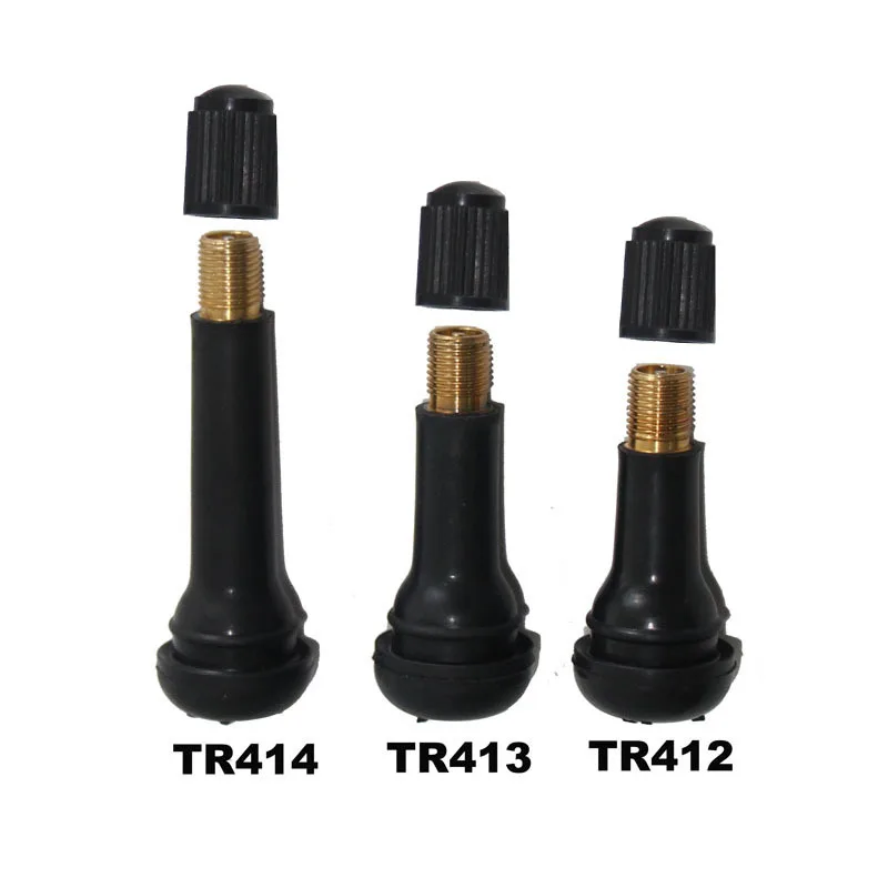 Tubeless Snap-In latão válvula de pneu hastes, curto borracha preta, válvula de pneu, na manga e Cap, Tr412, 413, 414C, 412AC, 413C, Tr415, tr418, 4