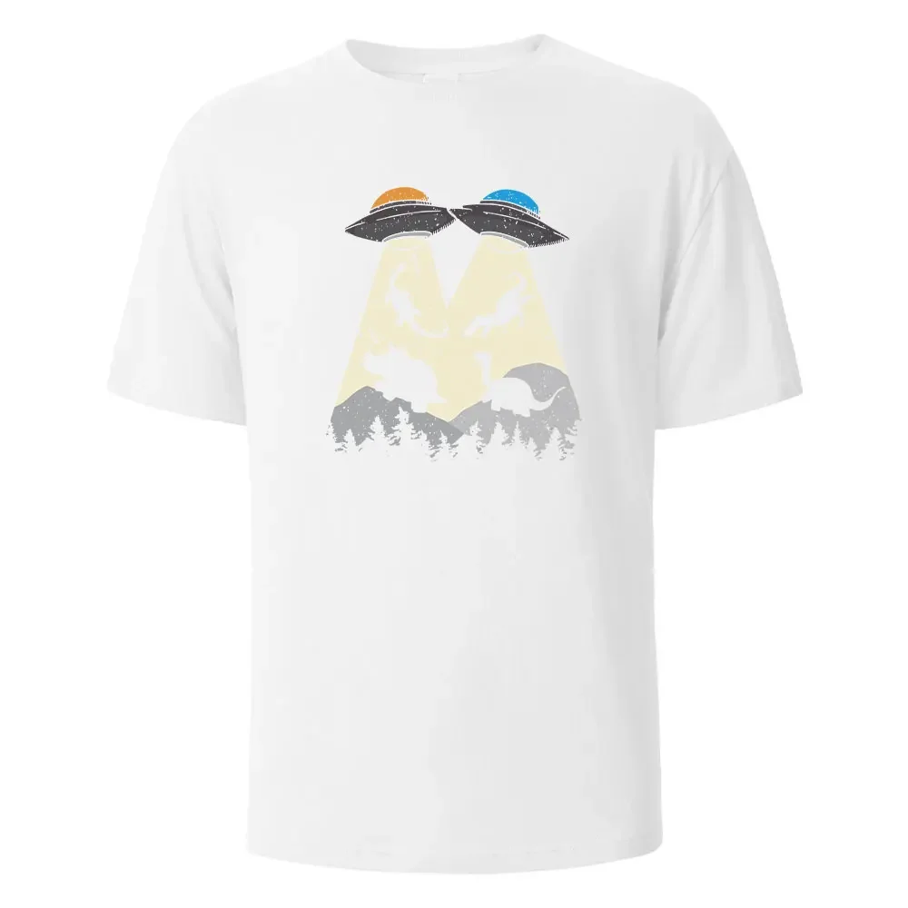 

2025 New Dinosaur Print T-shirt Summer T-shirt Men's 100% cotton O-collar oversized casual short-sleeved top