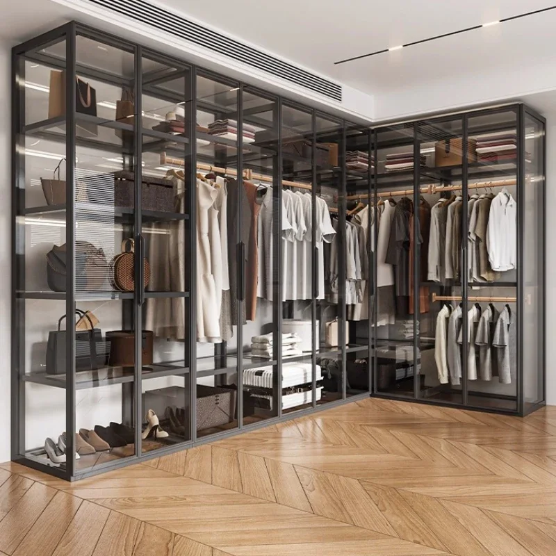 Armario de Almacenamiento Moderno y Económico para Dormitorios ﻿ Vitrina de aluminio y vidrio, vitrina para dormitorio, gran capacidad