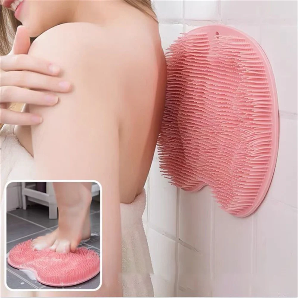 Silicone Rub Back Brush Bathroom Non-slip Wash Foot Pad Massage Shower Mat with Sucker Bath Massage Foot Exfoliating Brush Pad