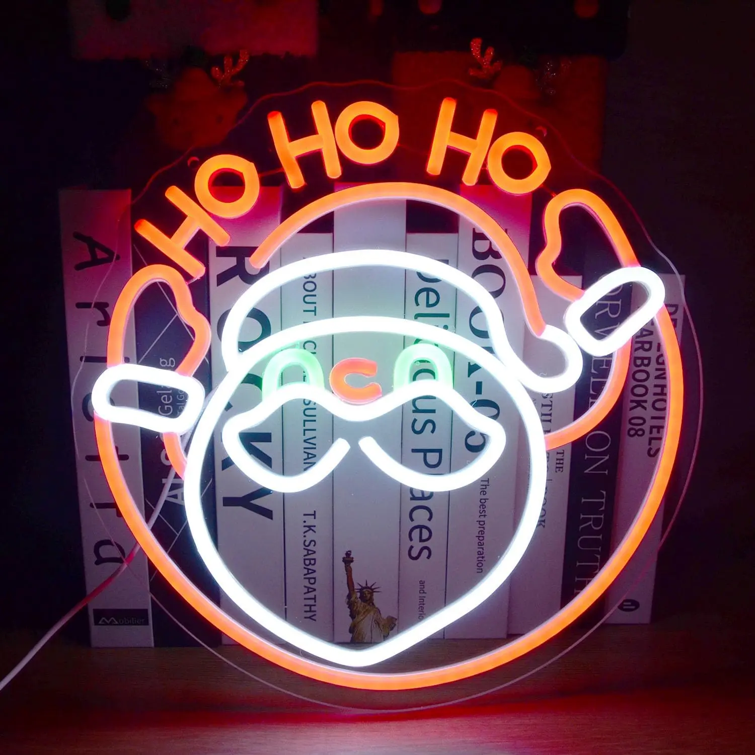 ledサンタクロースヘッドネオンサイン「ホホホ」メリークリスマスledネオンライト、子供部屋、自宅、オフィス、バー、窓、クリスマスパーティー、壁飾り用