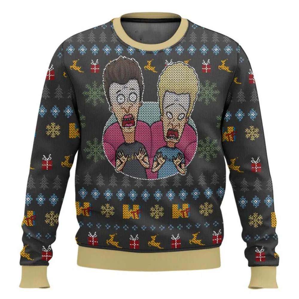 Beavis And Butthead Rock On Ugly Christmas سترة كارتون أنيمي النساء الرجال البلوز القمم موضة جديدة زوجين هوديي البلوز