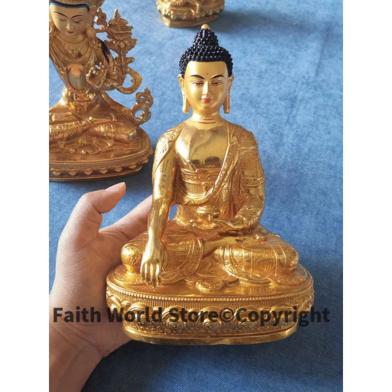 Imagem -05 - Tibetano Budismo Dourado Dourado Sakyamuni fo zu Buda Estátua Estátua de Bronze Casa Família Proteção Eficaz Buda Amitabha 21cm