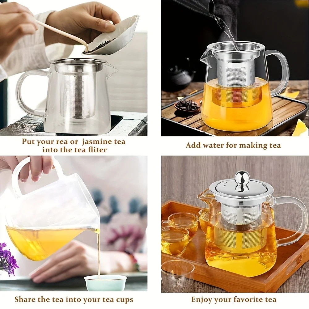 18,6 OZ/550ml Glas-Teekanne für den Herd aus Borosilikatglas mit Abnehmbarem Edelstahl-Teebrygger für Camping und Reisen – Detail 3