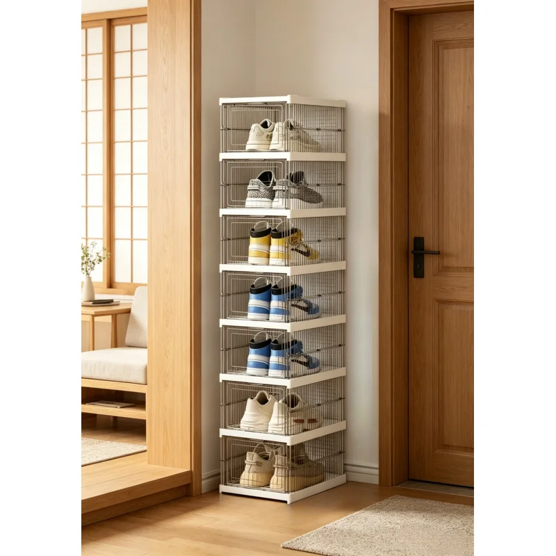 

Складная 6-слойная коробка для обуви, прозрачный утолщенный контейнер, пыленепроницаемый пластиковый органайзер, идеально подходит для хранения кроссовок дома.