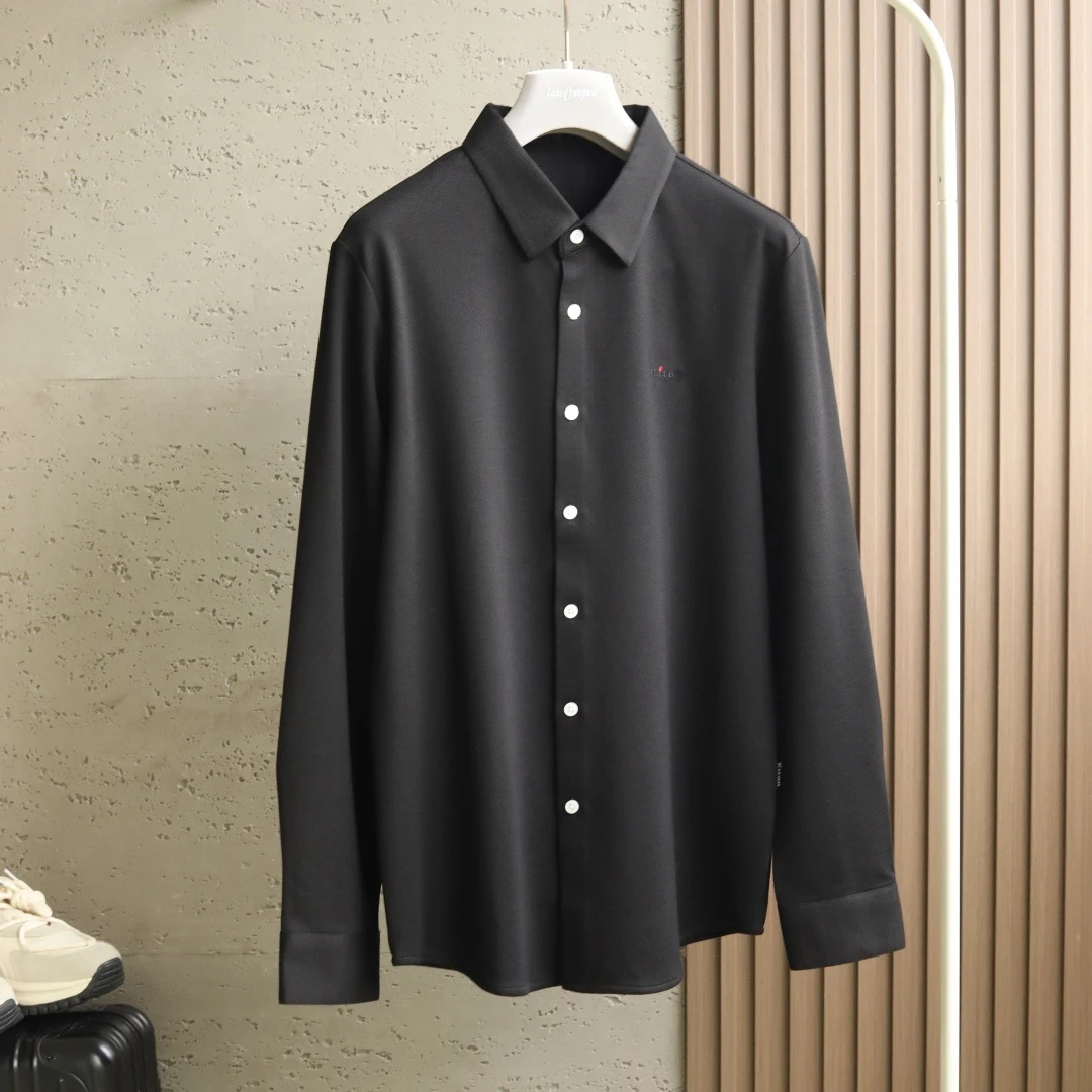 قميص Kiton القديم بنمط المال أوائل الخريف الجديد بلون سادة كاجوال للأعمال متعدد الاستخدامات للرجال بأكمام طويلة وطية صدر السترة