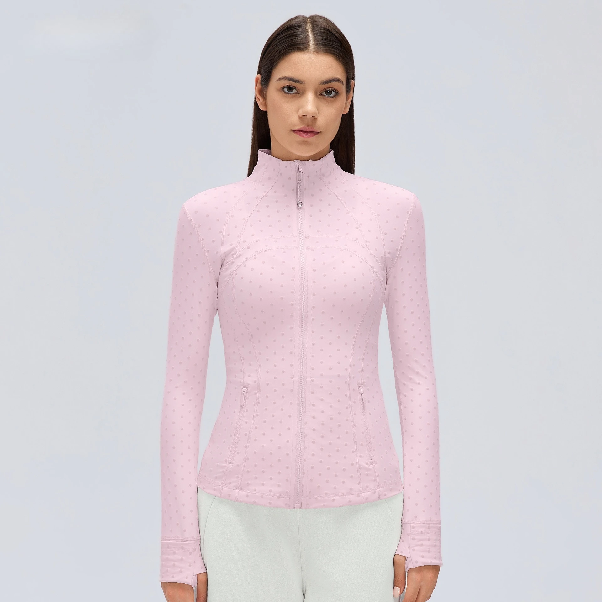 Lemon Polka Dot Women Hip Length Running Jacket Buttery-soft Weightless Four-way Stretch Sportswear Slim Fit Yoga  Sport Jackets