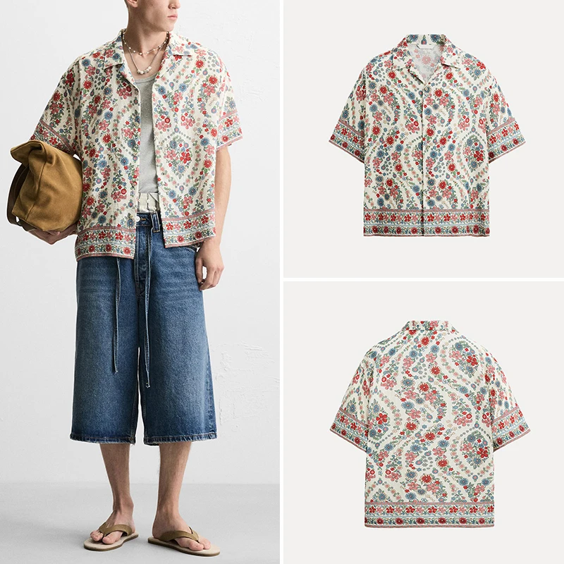 

Casual Loose Floral Print ort Sve irt for Men Summer 2025 Personali American Sle Cuba Collar Regular Length
