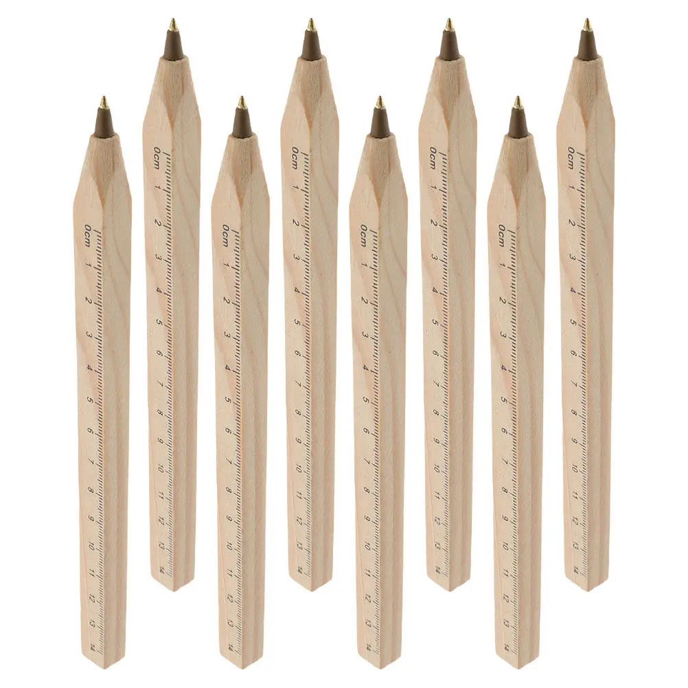 

8Pcs Creative Ballpoint Pen with Ruler Wood Material Smooth Writing Experience Comfortable Grip for Office Meeting and Study