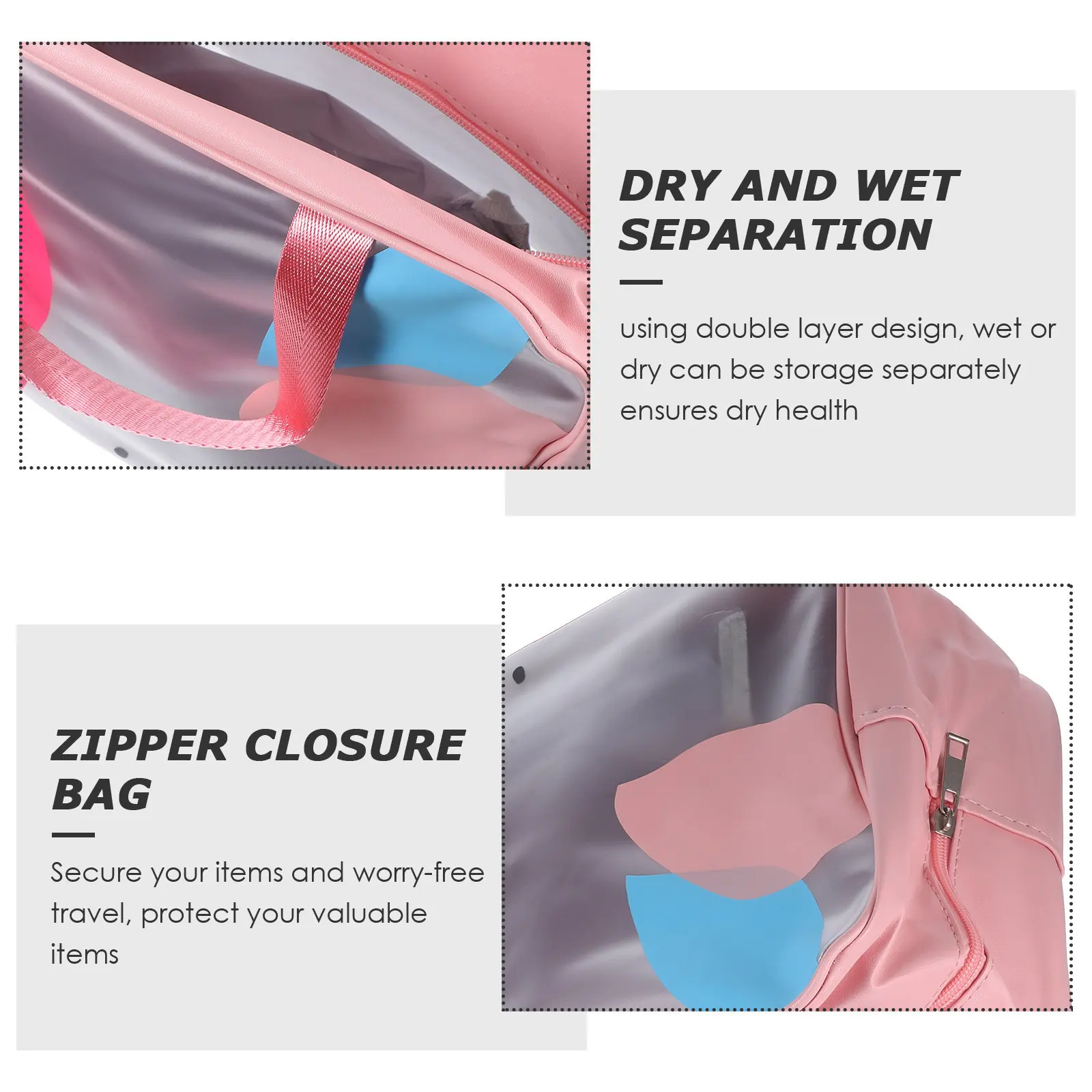 Waterproof Portable Travel Bag Compact Makeup Organizer Dry Wet Separation Zipper Toiletry Bag for Swimming Hiking Camping