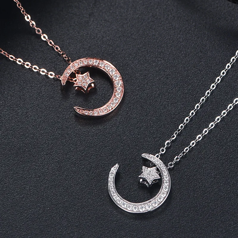 

Изысканное посеребренное ожерелье из 18-каратного золота S925, двустороннее ожерелье из муассанита со звездой и луной для женщин, роскошный подарок на день рождения