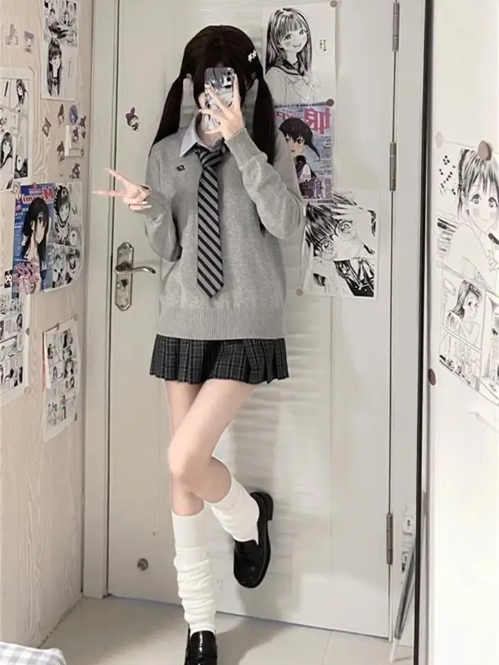 

Оригинальный вязаный свитер JK orm V-Ne Long Sve Overhead, женский студенческий Sle, осенне-зимний маленький размер, сладкий Sle Lo...