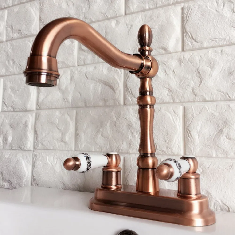 

Red Copper 360 Swivel Spout Kitchen & Bathroom Faucet Dual Ceramic Handle Cold and Hot Water Mixer Tap Wash Basin Faucets trg051