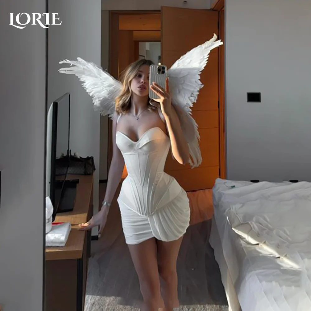 

LORIE Vintage Short Wedding Dress Strapless Pleats Ball Backless Sexy Mini Bridal Gown Princess Bride Gowns Customized No Gloves