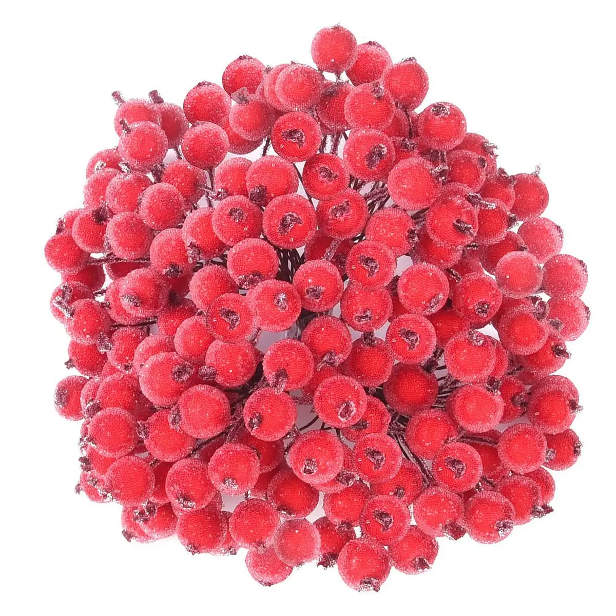 320 Artificial Frosted Red Holly Berries Mini Christmas Fruit Berry Flower for Christmas Tree Decoration Garland Making