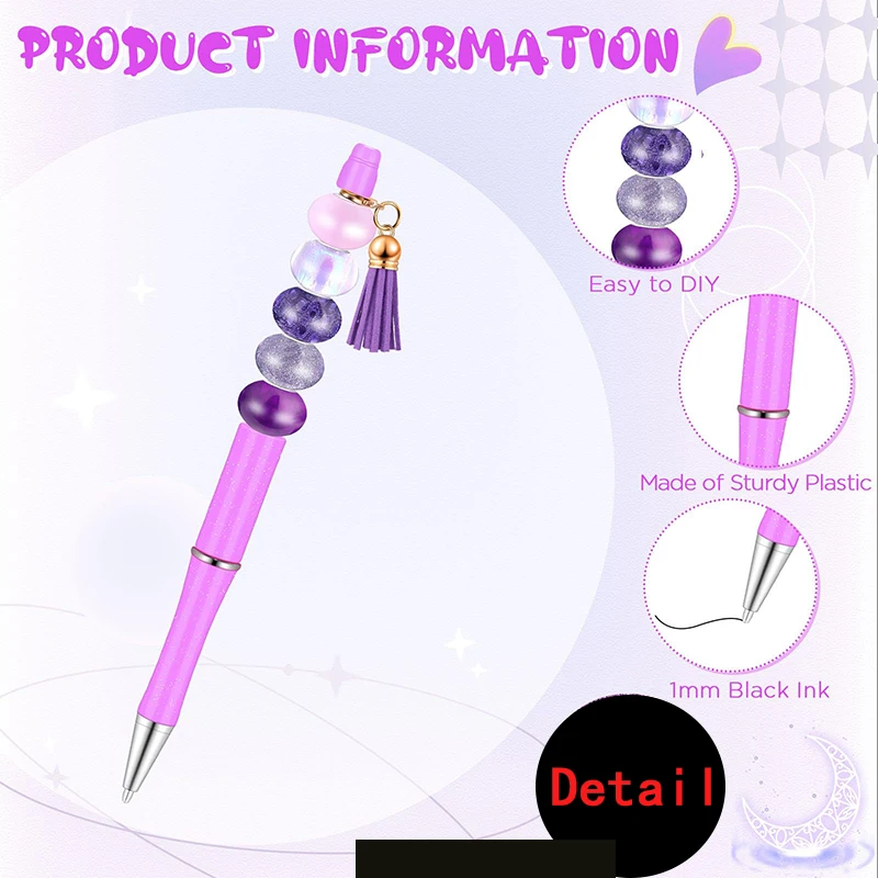 Beadable البلاستيك حبة قلم حبر جاف ، الحبر الأسود أقلام مطرز ، أقلام باردة لطيف ، DIY بها بنفسك هدية للأطفال والطلاب والطلاب ، 100 قطعة