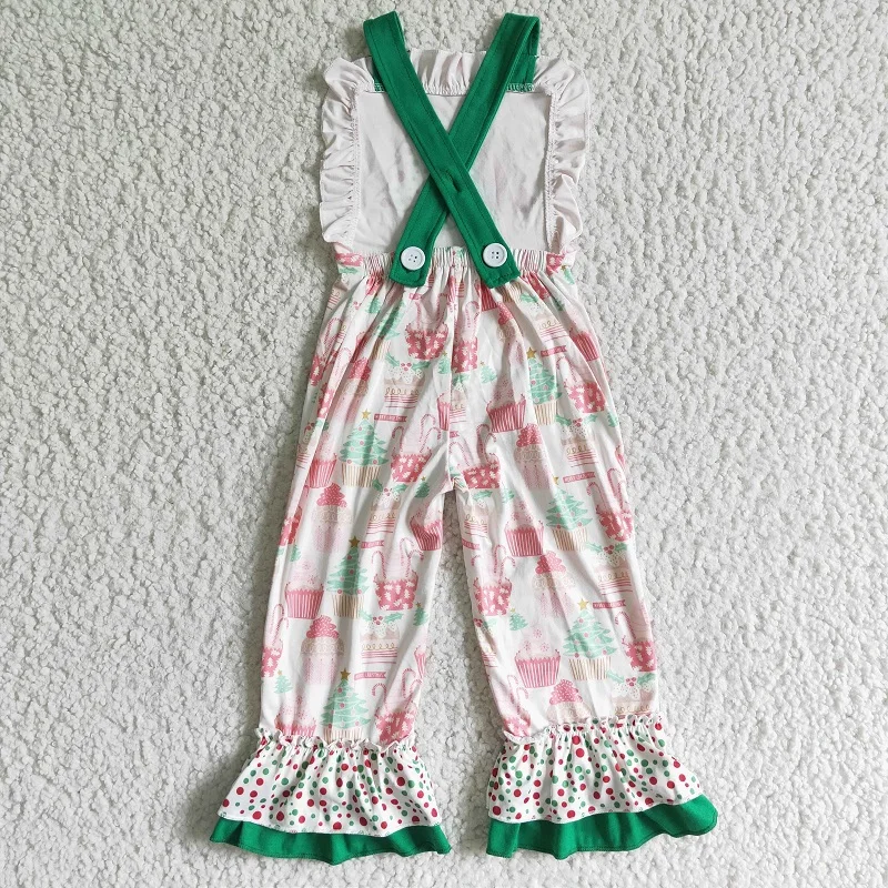 New Summer Fashion Baby Girls Christmas Tree Print Bib Jumpsuit Boutique Wholesale Kids Children Clothing Outfits