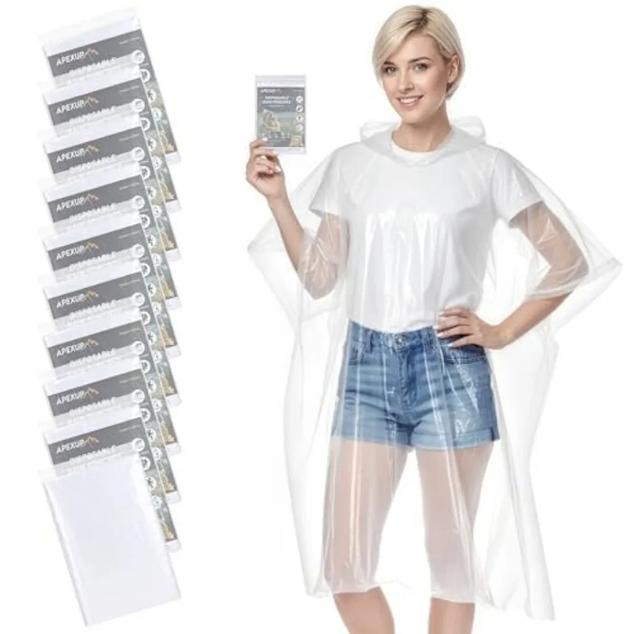 

APEXUP Disposable Rain Ponchos for Adults, 5PK/10PK/50PK Emergency Rain Poncho for Camping Hiking Travelling