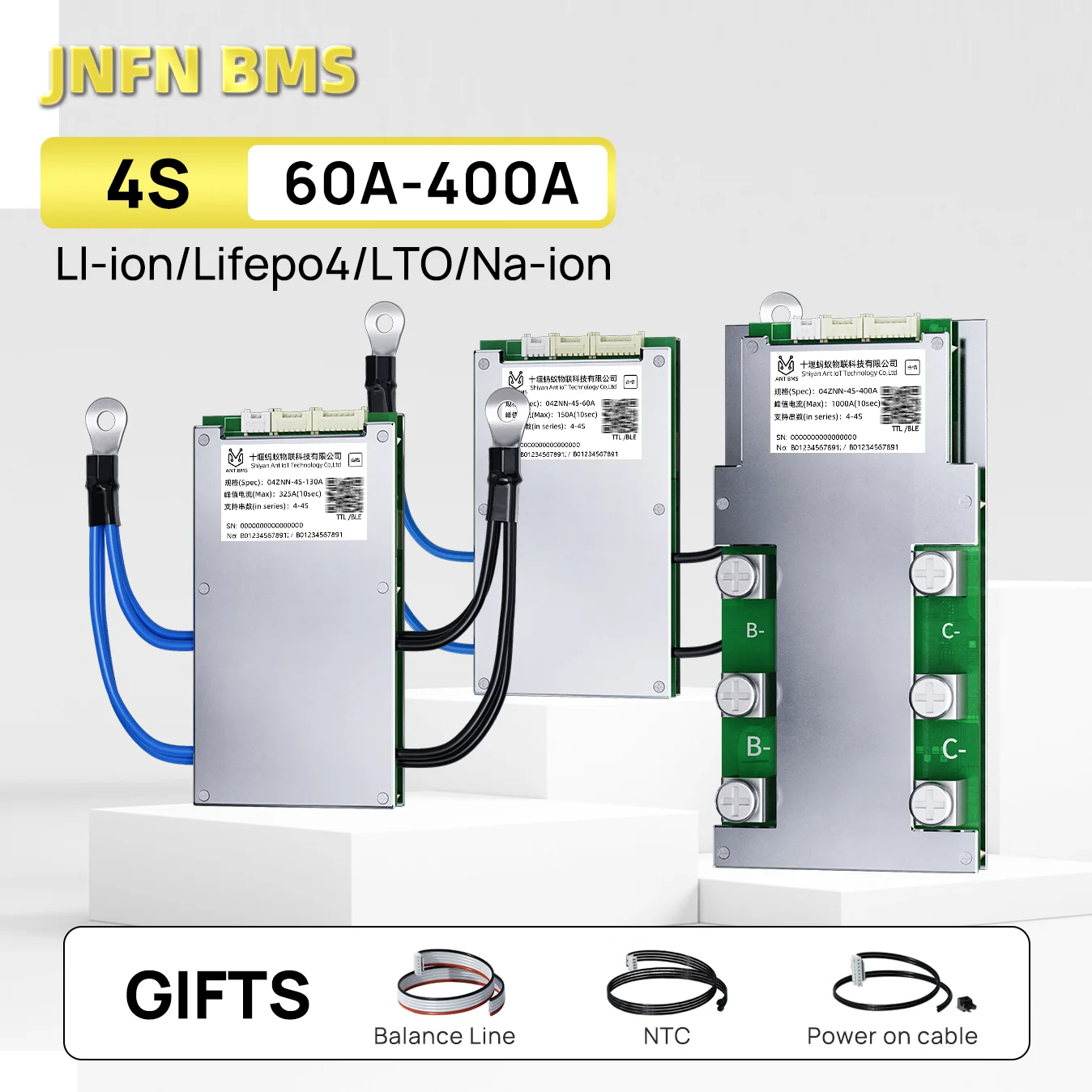 

ANT Smart BMS 4S 60-400A 12V/24V/48V Bluetooth APP Monitor LiFePO4/LTO Battery Balancer RS485/CAN for Lithium-Ion 18650 Pack