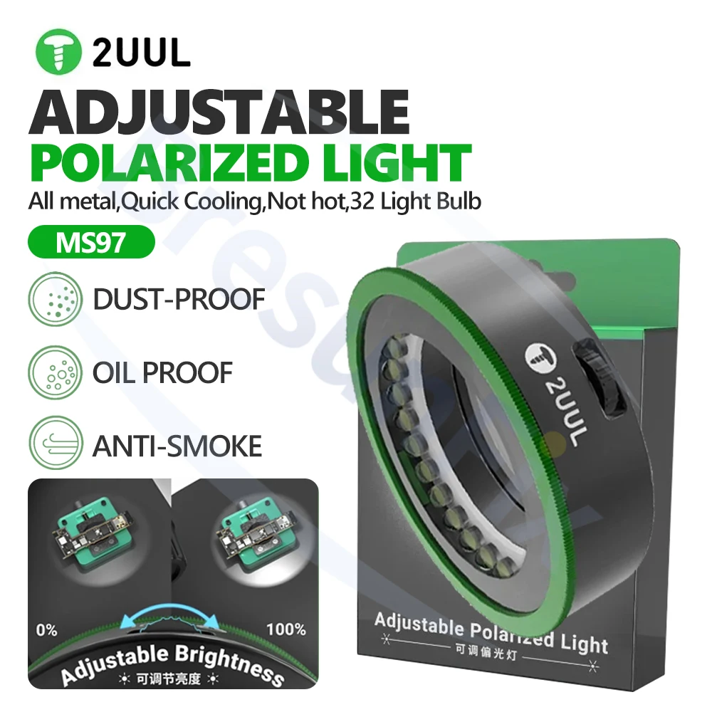 

2UUL MS97 MicroScope Ring Lamp Adjustable Polarized Light Anti-Reflection 32 LED 360° Ring For Mobile Phone Repair Lamp ﻿
