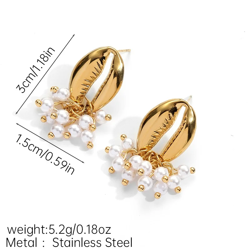 Fashion Women Trendy Gold Plated Texture Elegant Sea Shell Pearl Dange Earrings Regalo Dia De La Madre Bijoux Gift