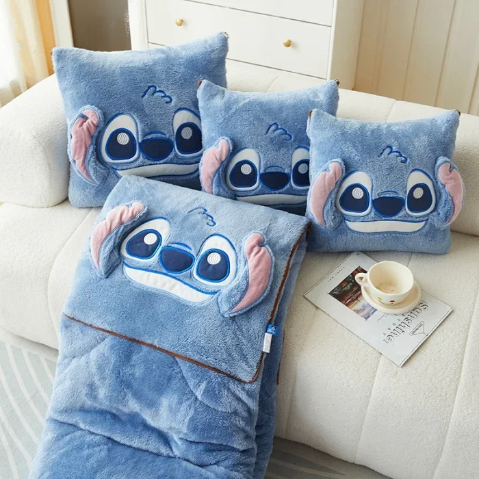 Disney Stitch Blanket Winter Embroidered Pillow Blanket 2-In-1 Sofa Office Nap Blanket Living Room Child Bedroom Blanket Gifts