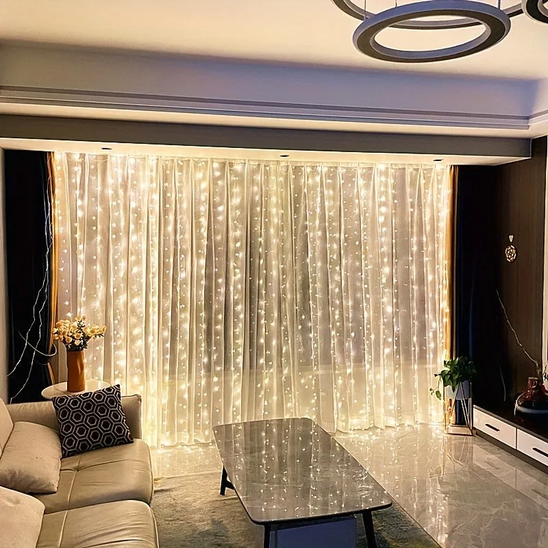 3x3M/4x3M/6x3M USB Remote LED String Lights 8 Modes Fairy Curtain for Christmas Bedroom Living Room Decor
