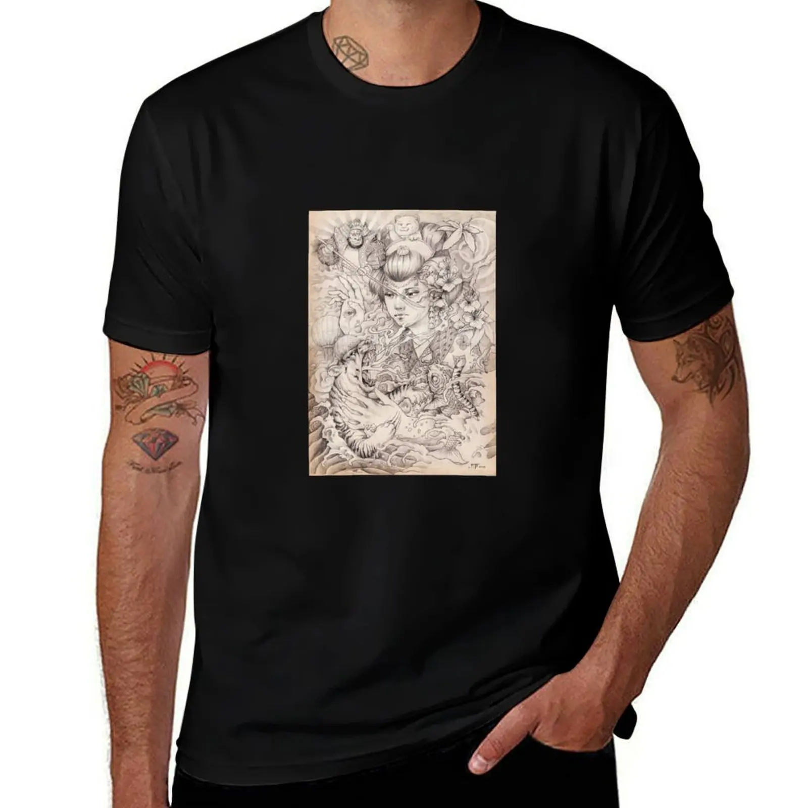 

Irezumi Japanese Tattoo Design T-Shirt Lightweight Casual Summer T-Shirt
